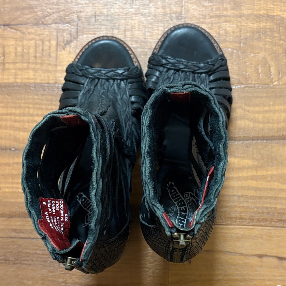 Black Freebird Bela Braided Ankle Peep Toe Huarache Booties Sz 8 - Picture 2 of 11